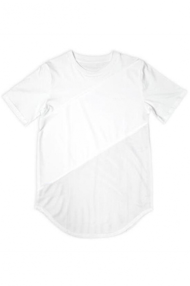 Mens Hot Stylish Short Sleeve Plain Patch Breathable Leisure Long Sport T-Shirt