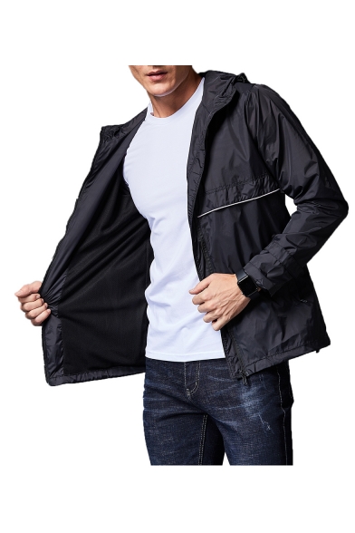 Mens Trendy Colorblock Print Zip Closure Lapel Collar Long Sleeve Sports Windbreaker Jackets