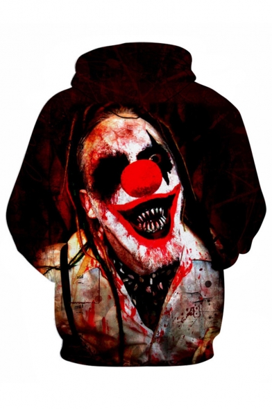 New Fashion Blood Joker 3D Printed Long Sleeve Pullover Unisex Burgundy Loose Hoodie