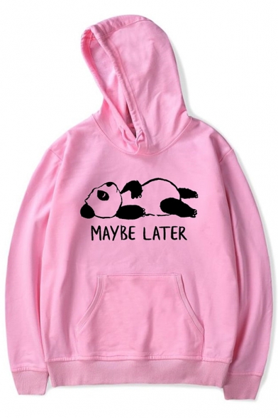 New Popular MAYBE LATER Letter Lovely Panda Printed Long Sleeve Pullover Hoodie With Pocket