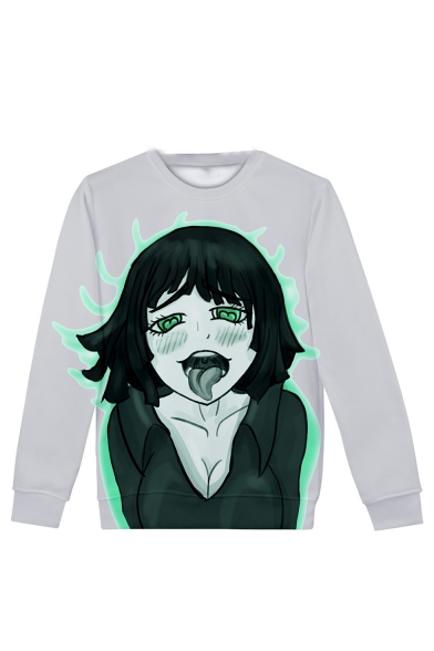Popular Ahegao Comic Anime Figure Manga Faces 3D Printed Long Sleeve Round Neck Pullover Sweatshirts