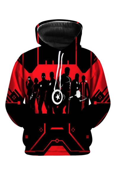 Popular Comic Figure 3D Printed Black and Red Long Sleeve Casual Pullover Hoodie