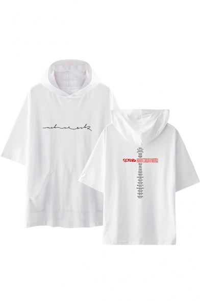 Popular Kpop Boy Band World Tour Simple Letter Print Short Sleeve Hooded T-Shirt