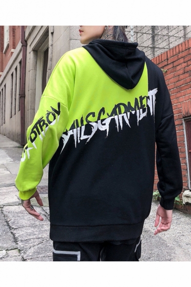 Street Style Hot Fashion Colorblock Letter Figure Printed Long Sleeve Hip Pop Pullover Hoodie