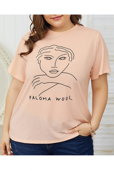 

Summer Fashion Letter PALOMA WOOL Character Pattern Round Neck Short Sleeve Pink Loose Casual T-Shirt, LM555488