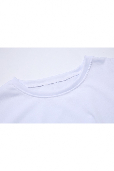 Trendy Kpop Logo Printed Color Block Round Neck Short Sleeve T-Shirt