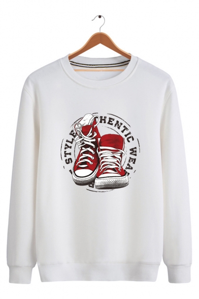 Trendy Letter Shoes Printed Long Sleeve Loose Fit Casual Sweatshirt
