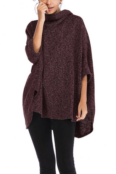 Womens Fashion Cowl Neck Batwing Sleeve Poncho Sweater