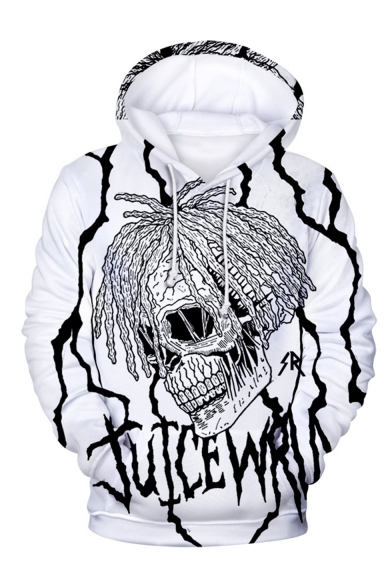 American Popular Rapper Letter Skull 3D Printed Long Sleeve White Loose Pullover Hoodie