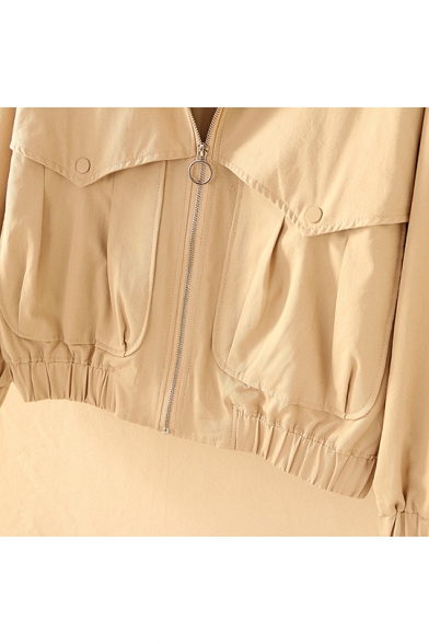Girls Preppy Style Simple Plain Long Sleeve Hooded Zip Up Jacket