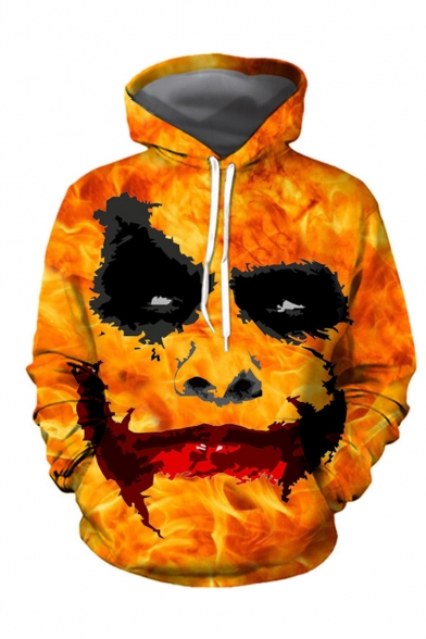 Halloween New Arrival Yellow Clown Face 3D Printed Drawstring Hooded Long Sleeve Loose Hoodie
