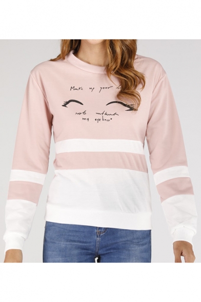 Hot Fashion Stripe Letter Print Round Neck Long Sleeve Pullover Sweatshirt