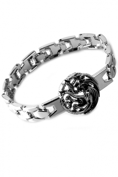 House Badge Dragon Logo Fancy Silver Alloy Bracelet