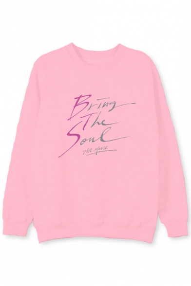 Kpop Unique Cool Simple Letter BRING THE SOUL Printed Round Neck Long Sleeve Pullover Sweatshirt
