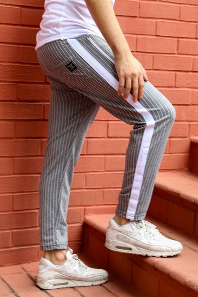 Men's Hot Fashion Stripe Pattern Zipped Pockets Drawstring Waist Casual Sports Pencil Pants