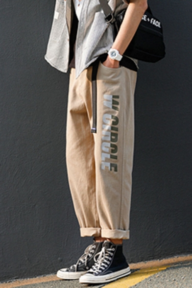 Men's New Fashion Letter W CIRCLE Printed Straight Cargo Pants