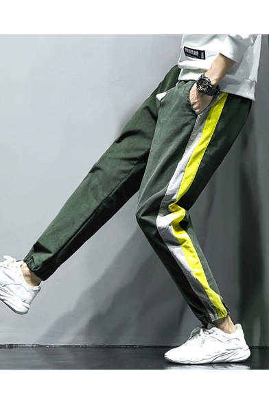 Men's Popular Fashion Colorblock Stripe Side Drawstring Waist Corduroy Track Pants Casual Tapered Pants