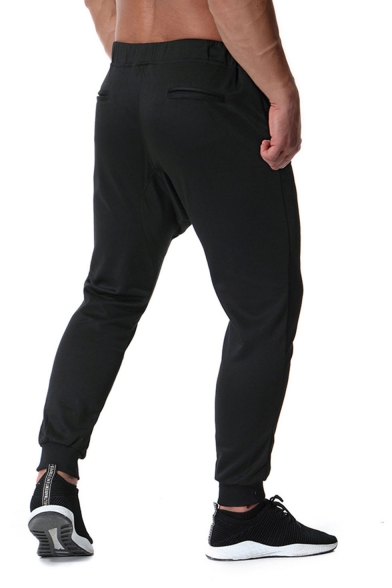 Men's Simple Fashion Basic Plain Zipped Pocket Black Casual Relaxed Jogging Sweatpants