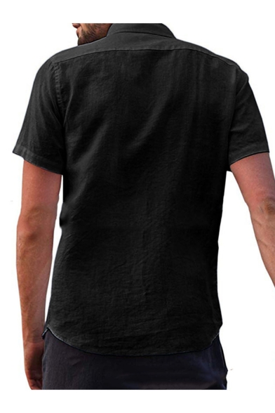 Mens Plain Short Sleeve Button Down Pocket Embellished Shirt