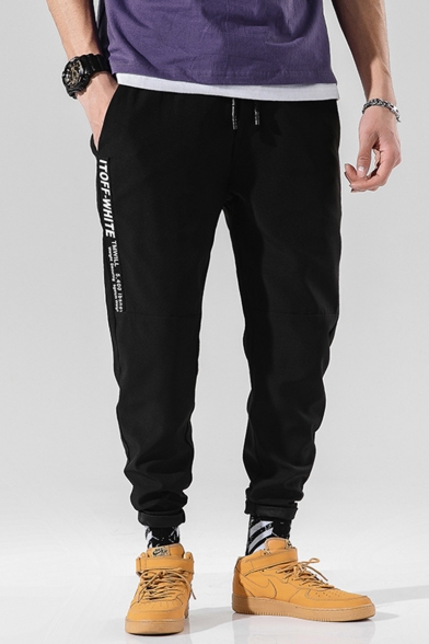 Mens Popular Trendy Letter IT OFF-WHITE Printed Black Loose Fit Casual Sports Track Pants