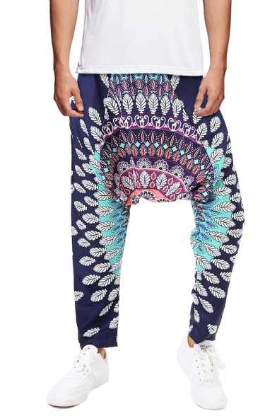 National Style New Fashion Unique Printed Loose Fit Casual Baggy Drop-Crotch Harem Pants