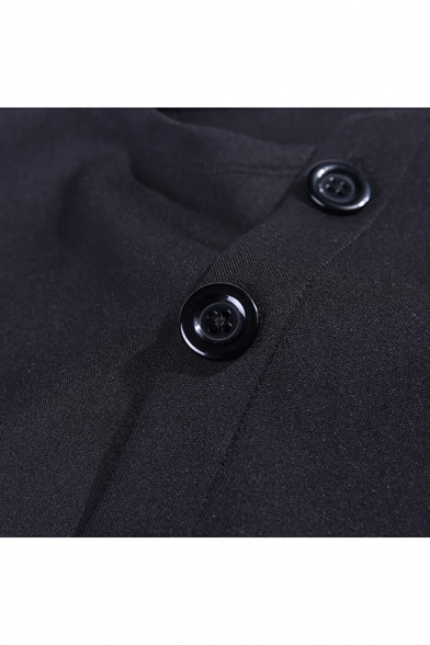New Stylish Black Button Neck Long Sleeve Crop Pullover Sweatshirt