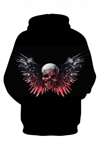 New Stylish Halloween Arms Skull 3D Printed Long Sleeve Black Loose Drawstring Hoodie
