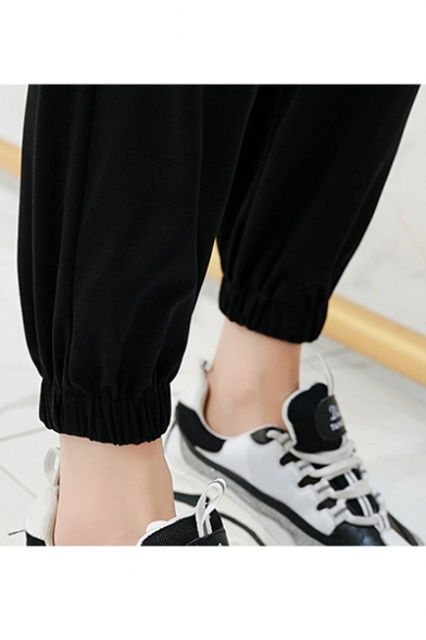 New Stylish High Drawstring Waist White Striped Contrast Piping Elastic Ankle Detail Casual Harem Pants