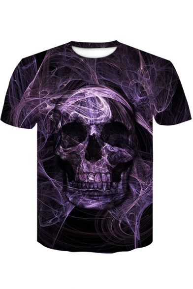 New Trendy Purple Short Sleeve Round Neck Skull Printed Classic Mens T-Shirt