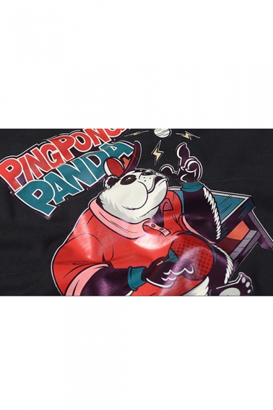 Popular Fashion Ping Pong Cartoon Panda Printed Long Sleeve Round Neck Casual Pullover Sweatshirts