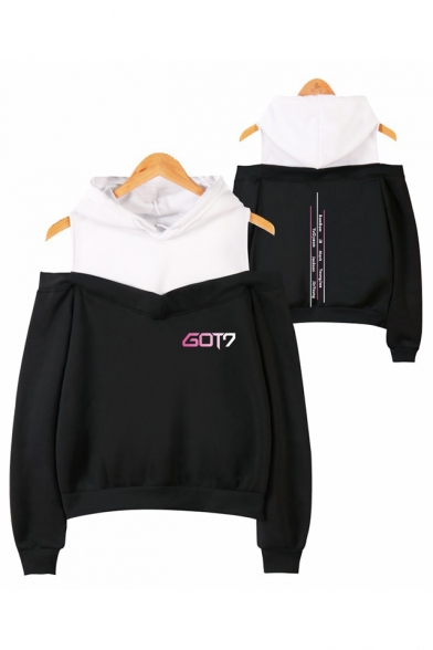 Popular Kpop Boy Band Logo Cold Shoulder Long Sleeve Hoodie