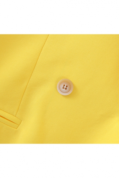 Simple Lapel Collar Double-Button Bright Yellow Solid Color Blazer with Pocket