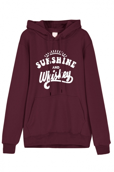 SUNSHINE AND WHISKEY Letter Print Long Sleeve Loose Casual Hoodie