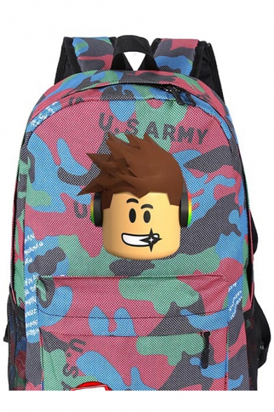 Trendy Cartoon Comic Character Letter Logo R Printed Students Camo School Bag Backpack 45*31*15cm
