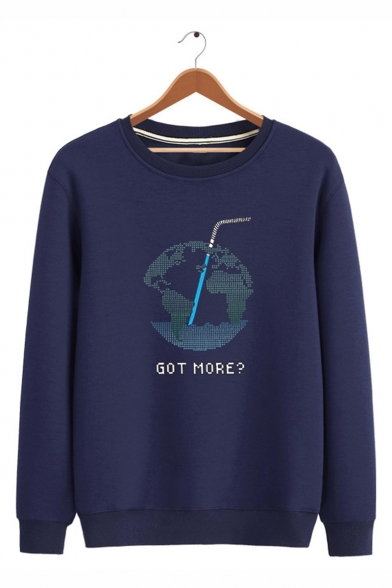 Trendy Earth GOT MORE Letter Printed Round Neck Long Sleeve Unisex Casual Pullover Sweatshirts