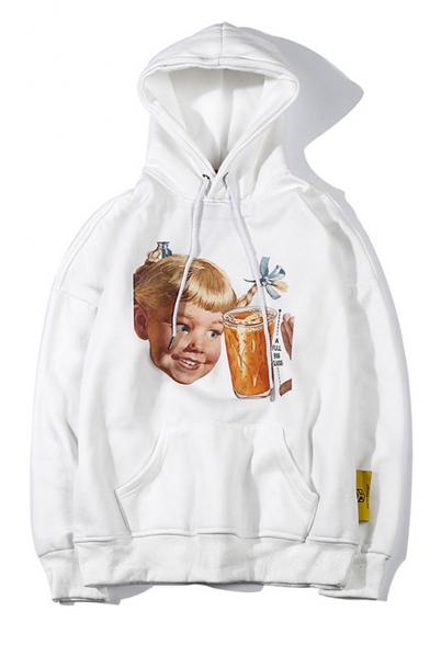 Unisex New Fashion Lovely Boy Beer Printed Drawstring Hooded Long Sleeve Casual Hoodie