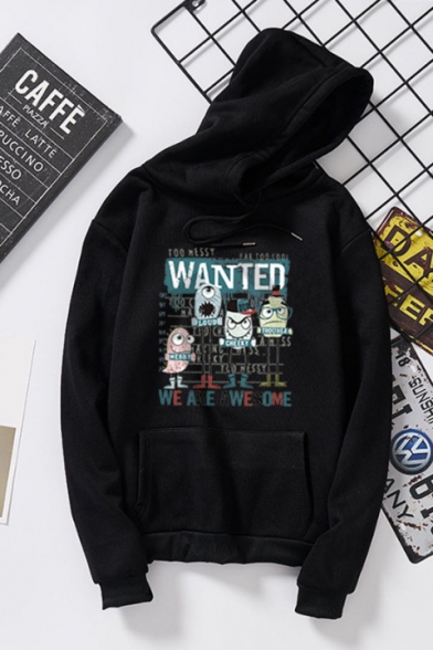 WANTED Letter Animal Printed Long Sleeve Loose Hoodie With Pocket