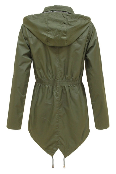 Womens Fashion Plain Outdoor Lightweight Waterproof Hooded Zip Up Long Windbreaker Coat
