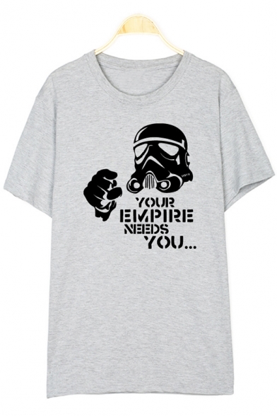 YOUR EMPIRE NEEDS YOU Funny Letter Darth Vader Pattern Round Neck Short Sleeve Cotton Tee