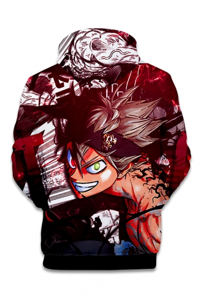 Comic Anime Character 3D Printed Long Sleeve Red Drawstring Pullover Hoodie
