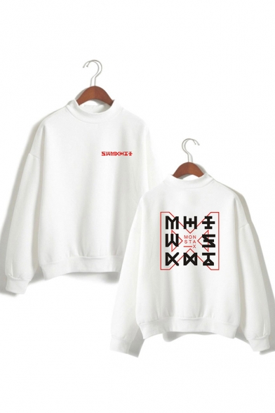 Casual Kpop Boy Group Logo Print Long Sleeve Mock Neck Sweatshirt