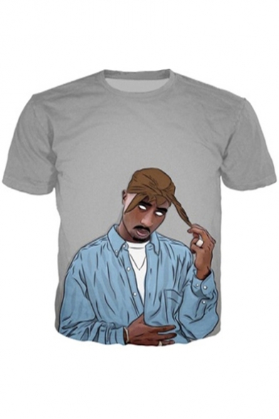 Classic Rapper 3D Portrait Printed Basic Short Sleeve Round Neck T-Shirt