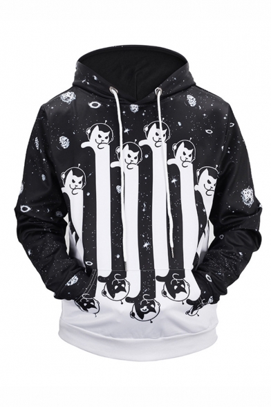 Creative Fashion Finger Cat 3D Printed Long Sleeve Unisex Black Casual Loose Hoodie with Pocket