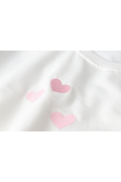 Cute Rabbit Love Heart Embroidered Round Neck Long Sleeve Sweatshirt