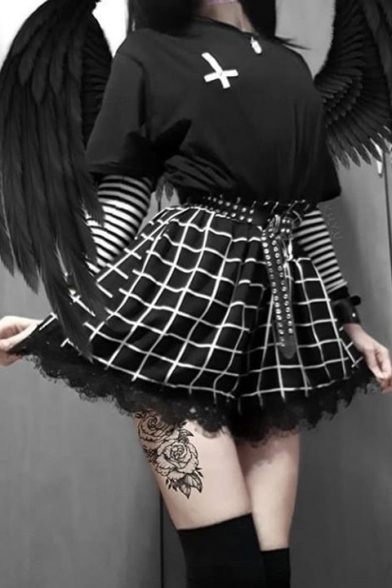 black lace a line skirt