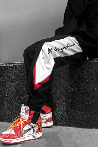 Guys Hip Pop Style Colorblock Letter Printed Loose Fit Trendy Track Pants