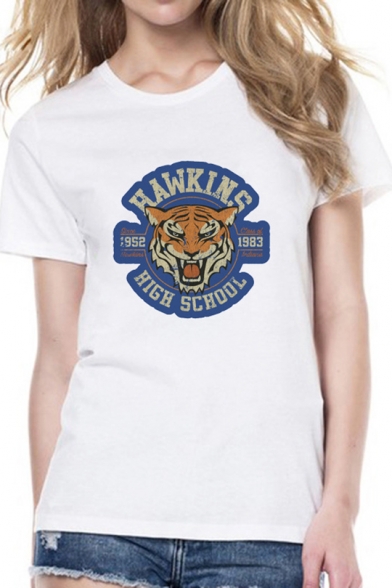 

Hawkins High School Tiger Head Print White Short Sleeve T-Shirt, LC555826