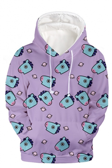 Hot Fashion Cute Cartoon All-Over Printed Long Sleeve Loose Fit Unisex Drawstring Pullover Hoodie