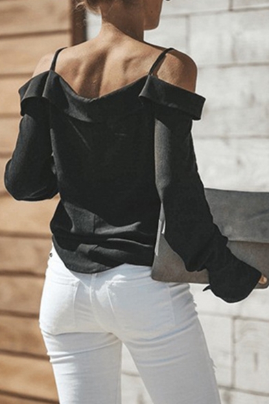 Hot Fashion Simple Plain Long Sleeve Strap shoulder Button Down Shirt For Women