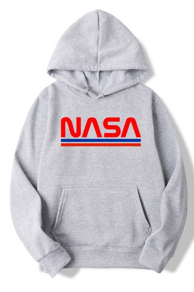 Hot Trendy NASA Letter Stripe Pattern Long Sleeve Unisex Stylish Pullover Hoodie
